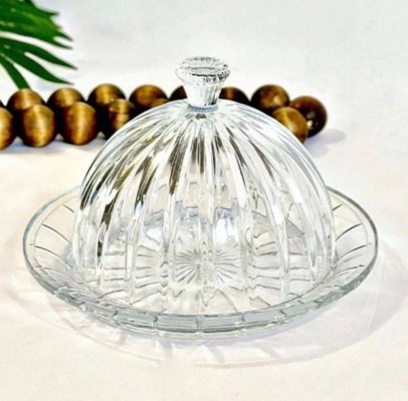 غطاء زجاجي مع طبق لحفظ الكيك أو الزبدة
