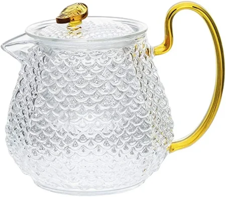 إبريق شاي زجاجي مقاوم للحرارة بنمط قشور السمك