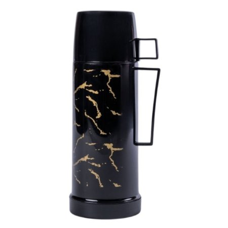 ترمس حافظ للحرارة (مطارة) بتصميم رخامي مع نقوش صفراء.