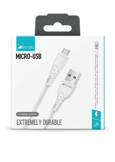 كابل شحن ومزامنة من نوع Nordic USB to Micro-USB بطول 1.2 متر