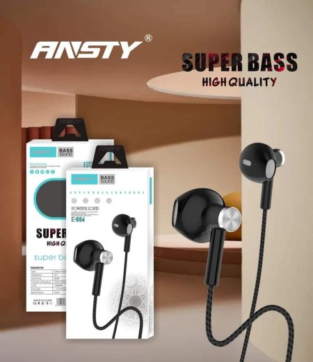 سماعات أذن سلكية من نوع "Ansty E-004" تتميز بصوت قوي ومضخم (Bass Sound)